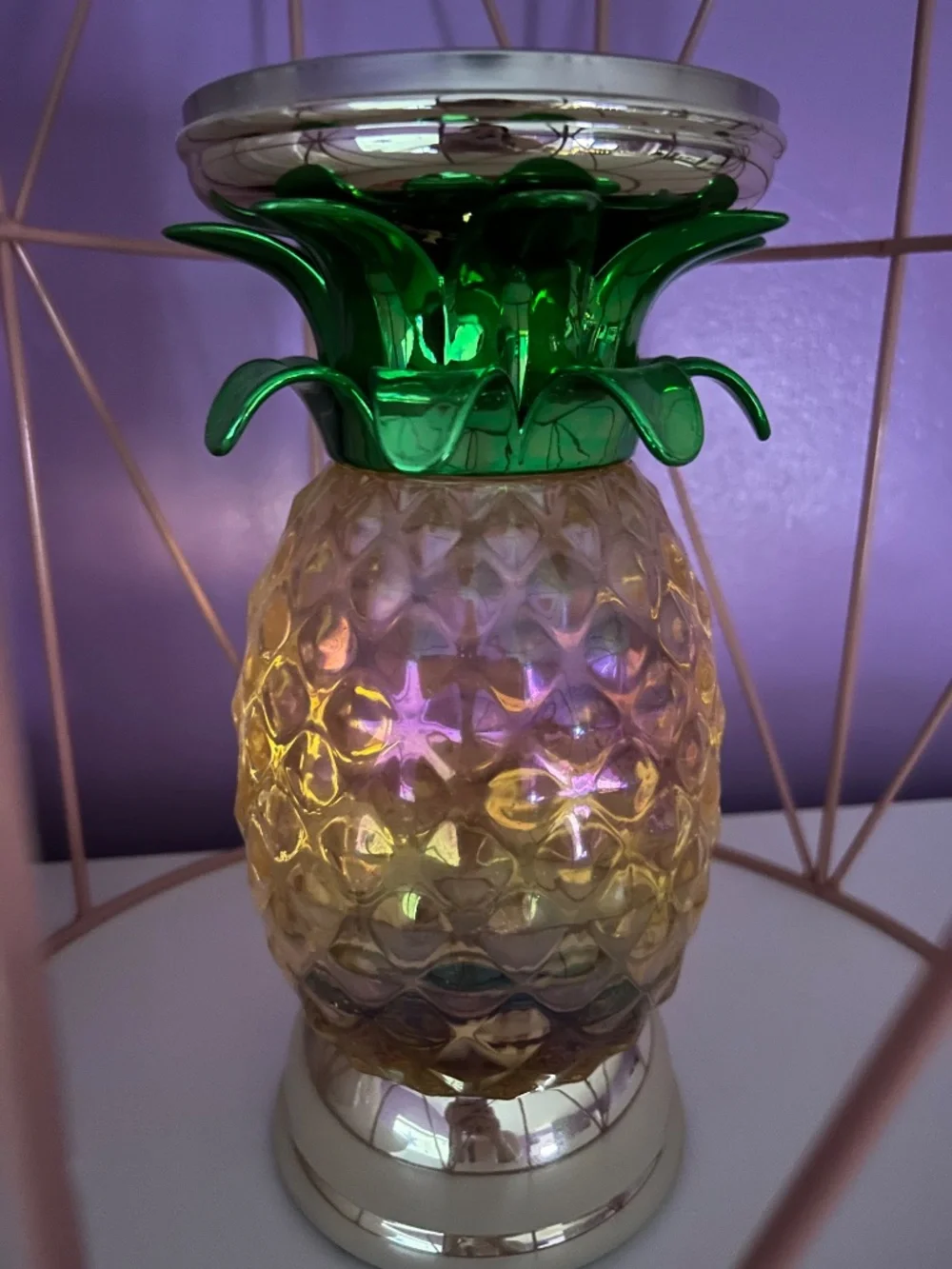 🍍🍍BBW Pineapple Water Globe Light Up Candle Holders 3 Wick - Picture 3 of 4
